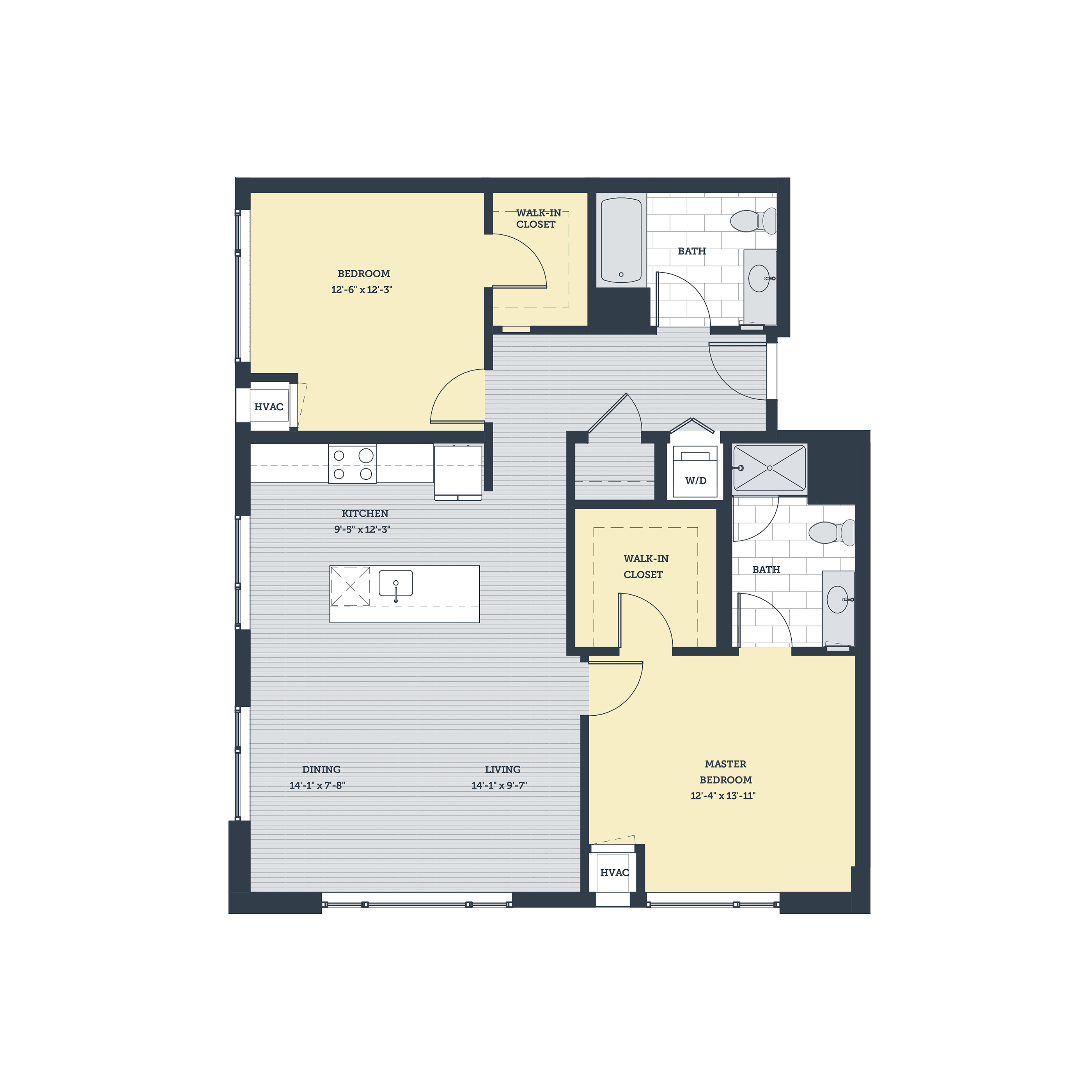 Floor plan for 2 beds, 2 baths, 1192 sqft